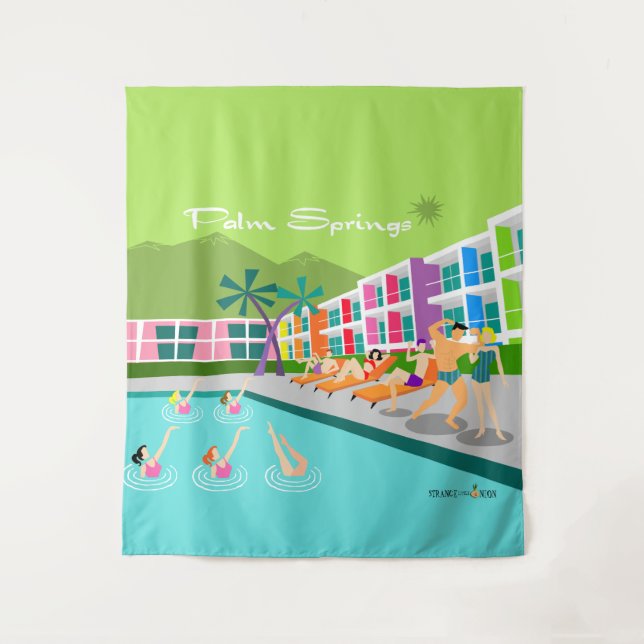Retro Palm Springs Hotel Tapestry Wandteppich (Vorderseite)