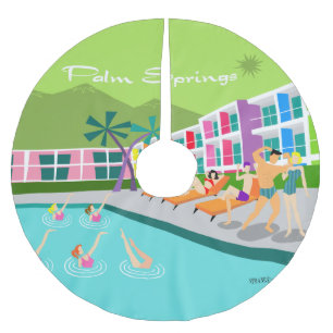 Retro Palm Springs Hotel Tree Skirt Polyester Weihnachtsbaumdecke