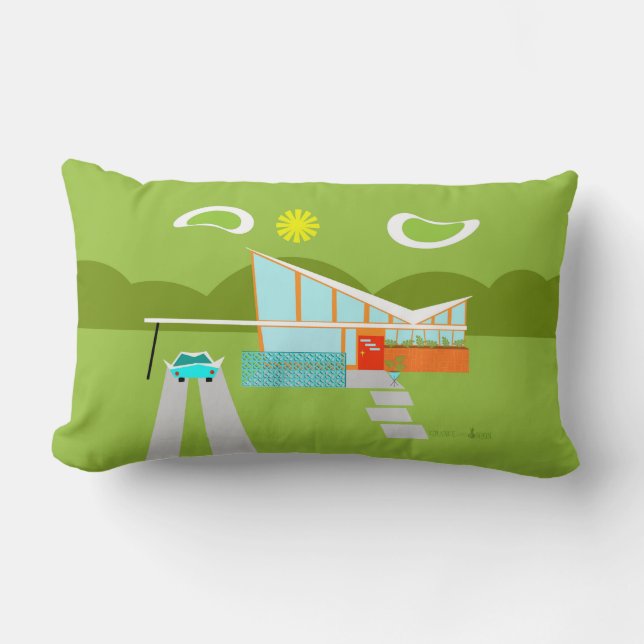 Retro Palm Springs House Lumbar Kissen (Vorderseite)