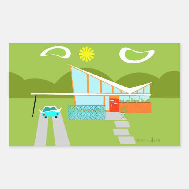 Retro Palm Springs House Rectangle Stickers (Vorderseite)
