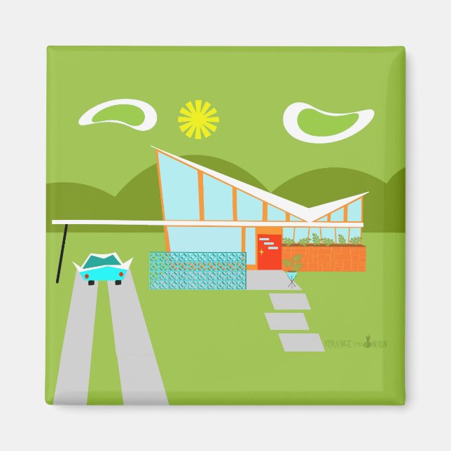 Retro Palm Springs House Square Magnet (Vorne)