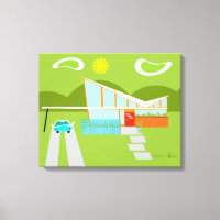 Retro Palm Springs House Wrapped Canvas