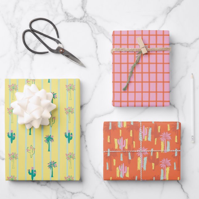 Retro Palm Springs Wrapping Paper Set 4  Geschenkpapier Set (Vorderseite)