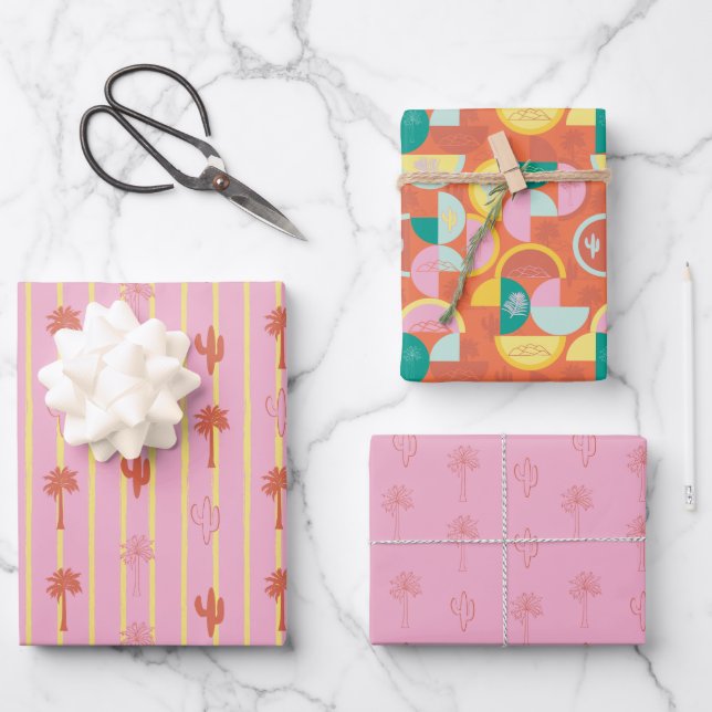 Retro Palm Springs Wrapping Paper Set 5 Geschenkpapier Set (Vorderseite)