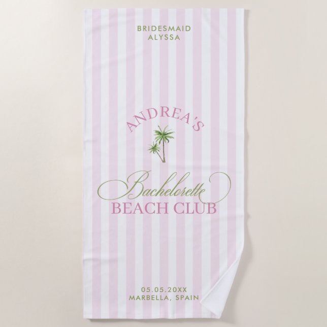 Retro Palm Tree Custom Name Beach Bachelorette Strandtuch (Vorderseite)