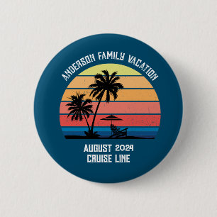 Retro Palm Tree Sunset Cruise Family Urlaub Button
