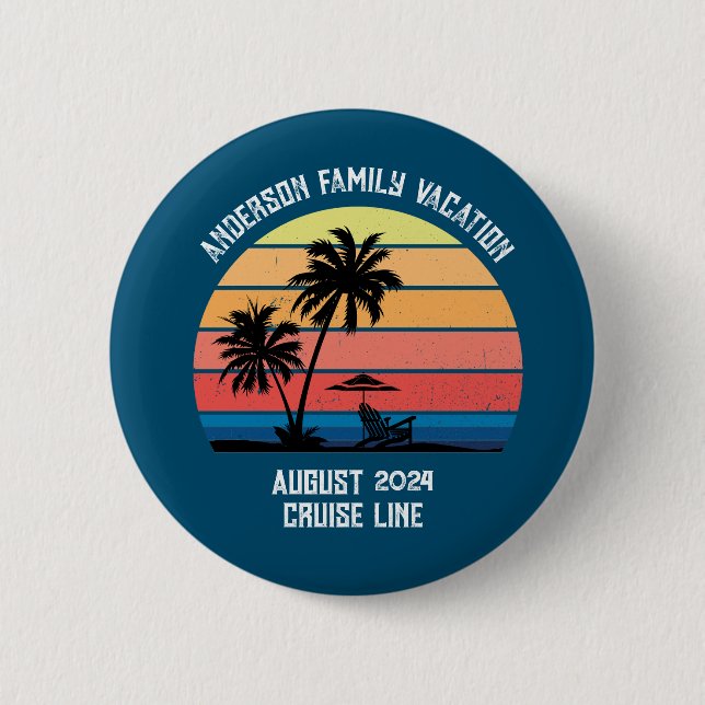 Retro Palm Tree Sunset Cruise Family Urlaub Button (Vorderseite)