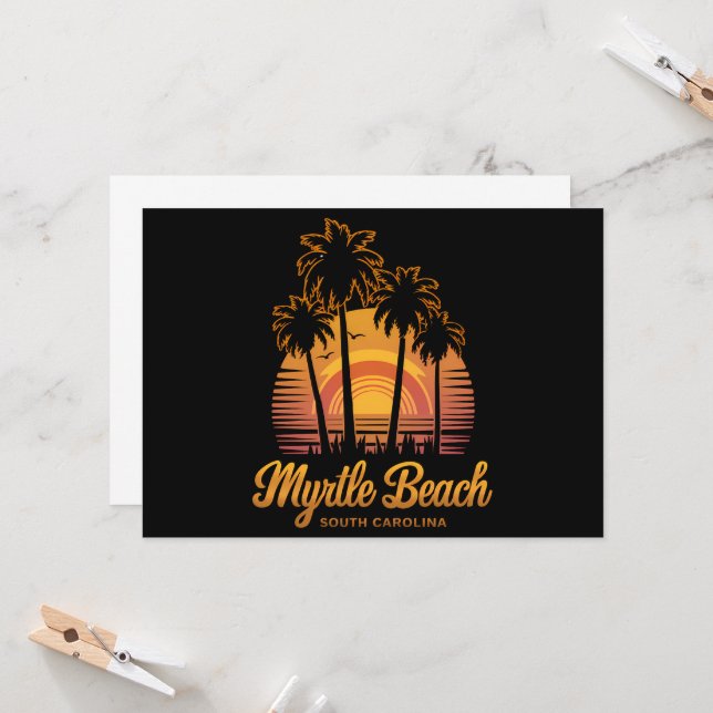 Retro Palm Tree Sunset South Carolina Myrtle Beach Einladung (Vorderseite/Rückseite Beispiel)