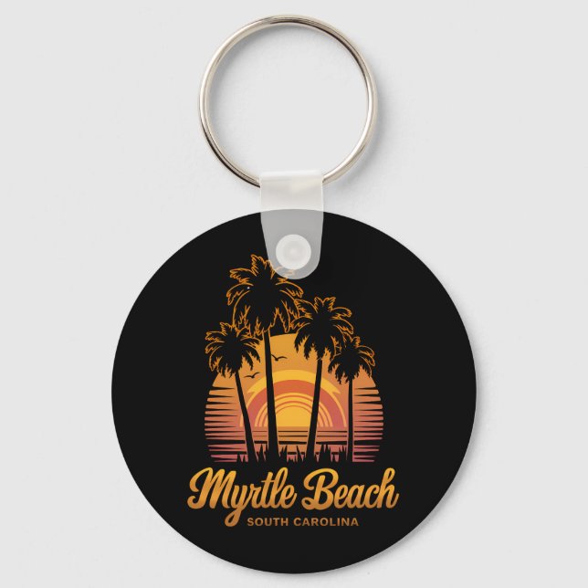 Retro Palm Tree Sunset South Carolina Myrtle Beach Schlüsselanhänger (Vorderseite)