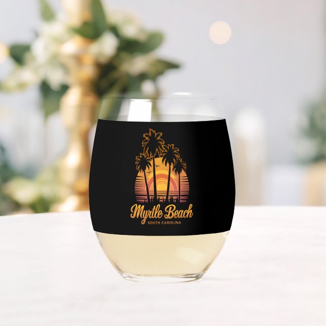 Retro Palm Tree Sunset South Carolina Myrtle Beach Weinglas Ohne Stiel (Insitu (Hochzeit))