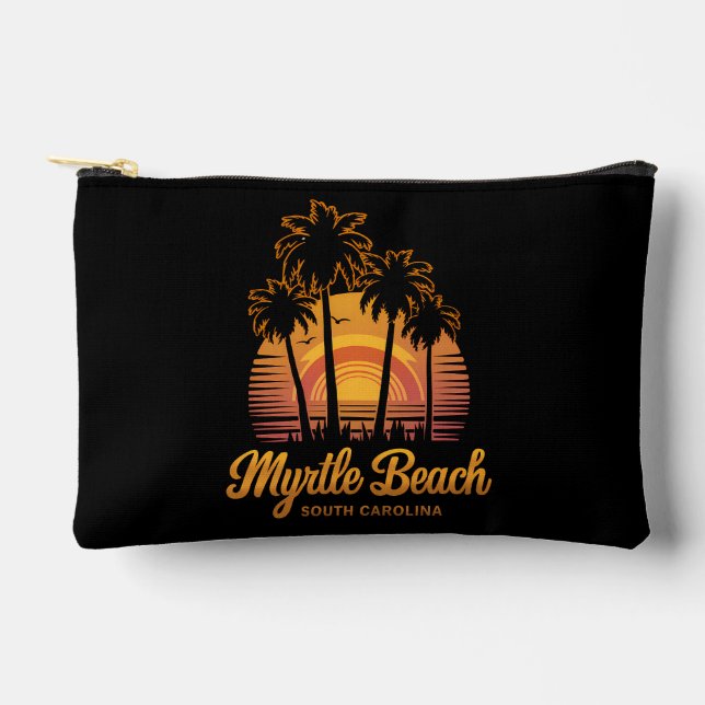 Retro Palm Tree Sunset South Carolina Myrtle Beach Zubehörtasche (Vorderseite)