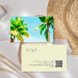 Retro Palm Trees Beach Hochzeitungs-UAWG QR-Code Begleitkarte