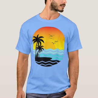 Retro Palm Trees Beach Urlaub Sunset Ocean Tropi T-Shirt