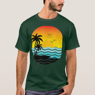 Retro Palm Trees Beach Urlaub Sunset Ocean Tropi T-Shirt