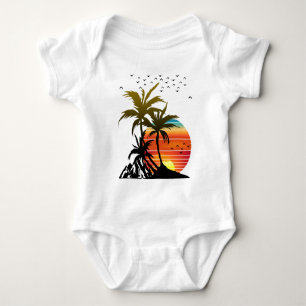 Retro Palm Trees Mountain Sunset Baby Strampler