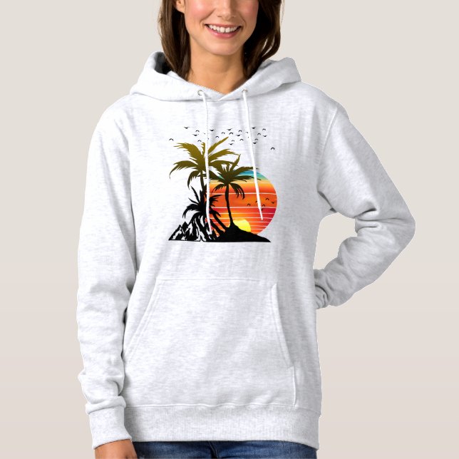 Retro Palm Trees Mountain Sunset Hoodie (Vorderseite)