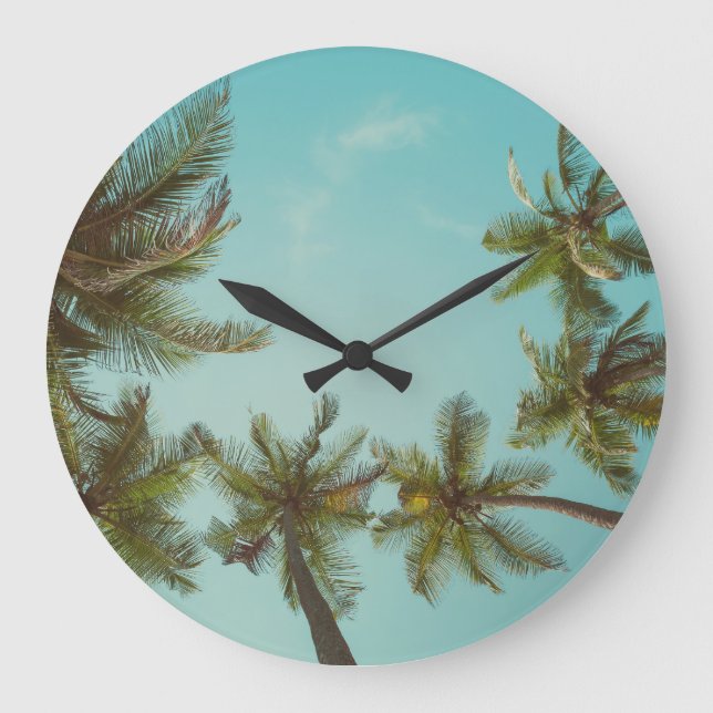Retro Palm Trees: Sky Space Große Wanduhr (Vorderseite)