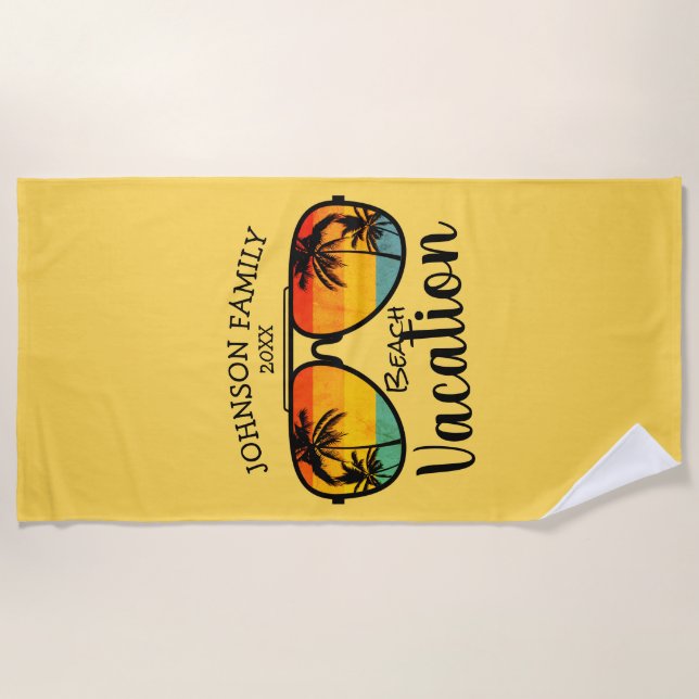 Retro Palm Trees Sonnenbrille Familienurlaub  Strandtuch (Vorderseite)