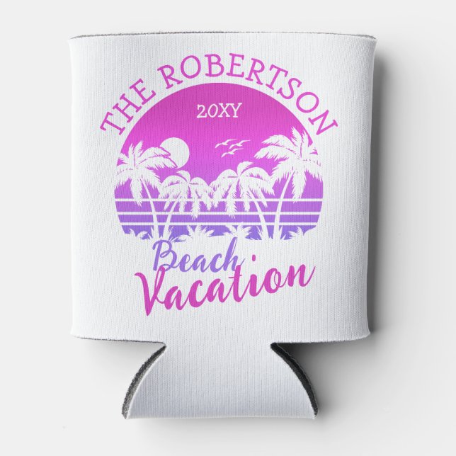 Retro Palm Trees Sunset 60er Familienurlaub Reise Dosenkühler (Vorderseite)
