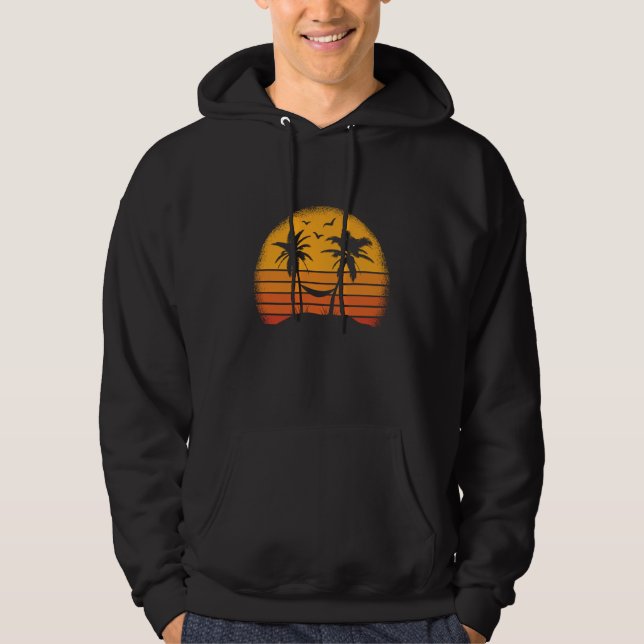 Retro palm trees with hammock tropical beach hoodie (Vorderseite)
