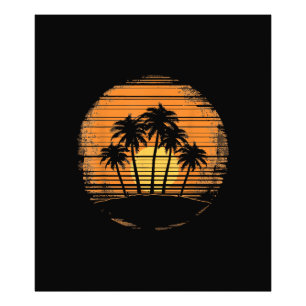 Retro Palme Baum Sonnenuntergang Sommer Strand Vin Fotodruck