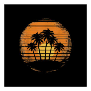 Retro Palme Baum Sonnenuntergang Sommer Strand Vin Poster