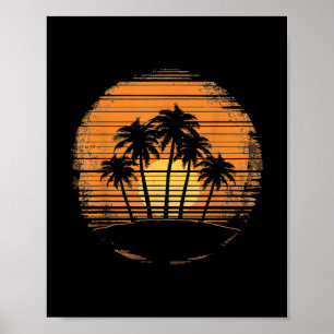 Retro Palme Baum Sonnenuntergang Sommer Strand Vin Poster