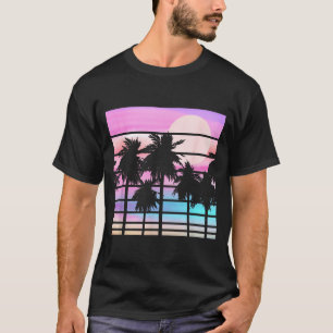 Retro-Palmen Sonnenuntergang Strand Tropischer Som T-Shirt