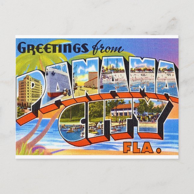 Retro Panama City Florida Postkarte (Vorderseite)