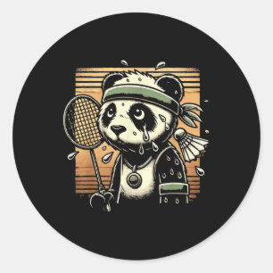 Retro-Panda-Badminton-Spieler-Schläger-Shuttle  Runder Aufkleber