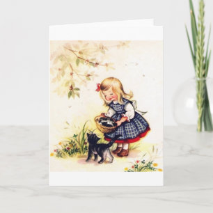 Rétro panier de carte de note de chatons