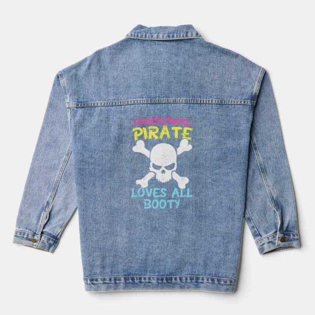 Retro Pansexual Pirate Lieben Alle Hintern Niedlic Jeansjacke (Rückseite)