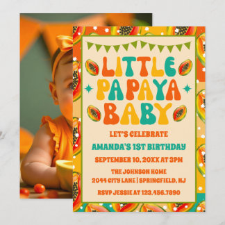 Retro Papaya 1. Geburtstag Party Foto Einladung