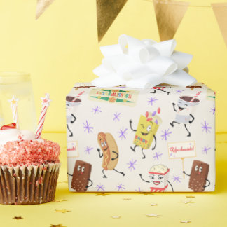 Retro Parading Snacks Let's All Go to a Party Geschenkpapier