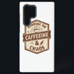 Retro Parent and Coffee Lover Humor Samsung Galaxy Hülle<br><div class="desc">This one is for the multitasking champions fueled by coffee and navigating the beautiful mess of life. This vintage-inspired "Running on Caffeine & Chaos" emblem is a humorous and relatable badge of honor for busy parents, hardworking professionals, and anyone who thrives in the daily whirlwind. It's the perfect statement piece...</div>