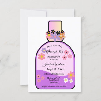 Retro Parfüm süße 16 rosa Glitzer blumeneinfach Einladung