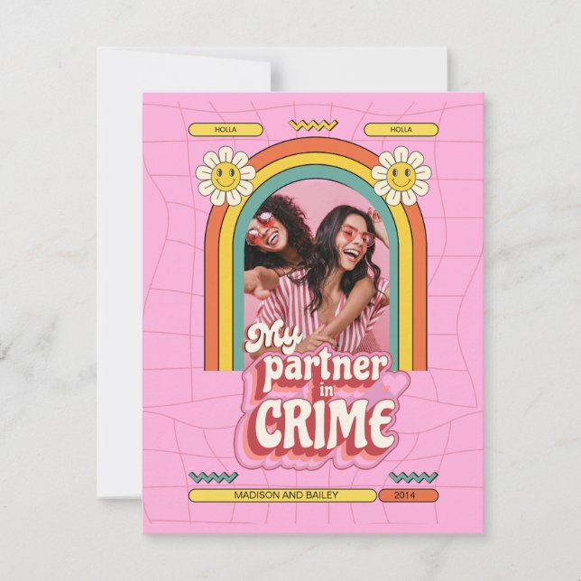 Retro Partner in Crime BESTE FREUNDIN Valentine's  Mitteilungskarte (Vorderseite)