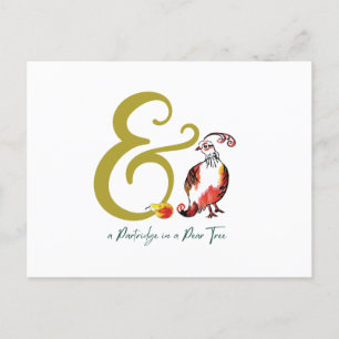 Retro-Partridge in einer Birnen-Tree Hand-Illustri Postkarte