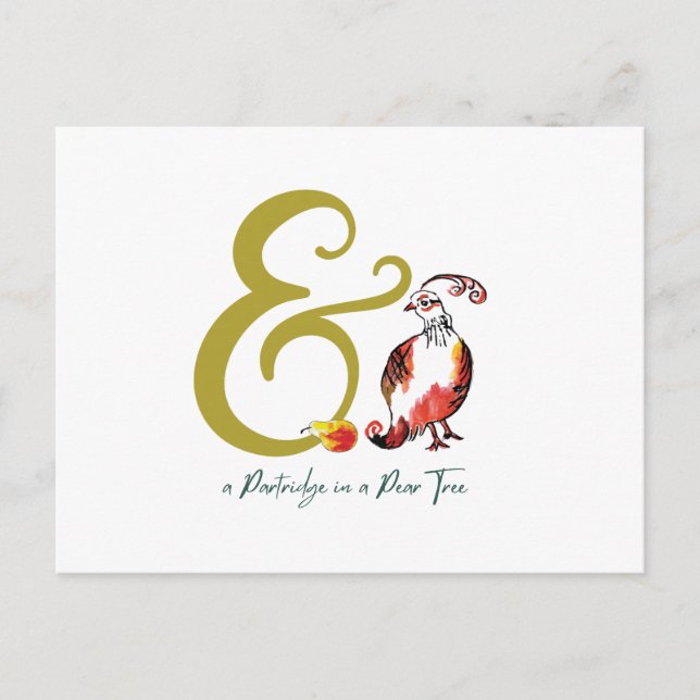 Retro-Partridge in einer Birnen-Tree Hand-Illustri Postkarte (Vorderseite)