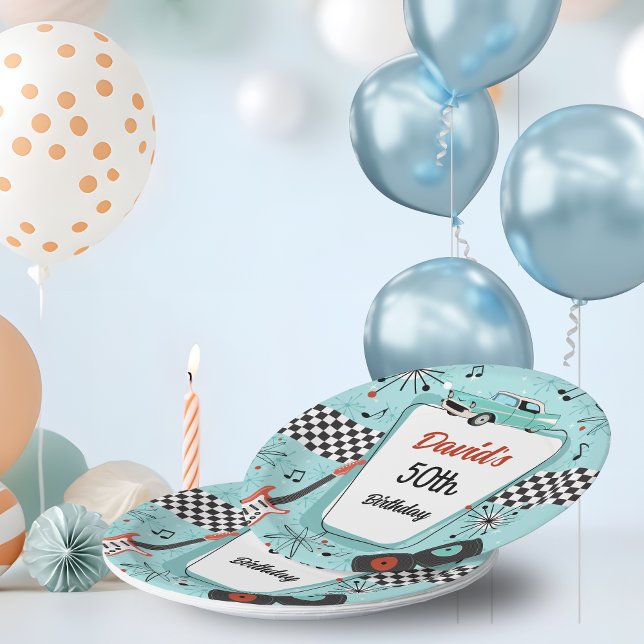 Retro-Party 1950er  Pappteller (Retro 1950s paper plates)