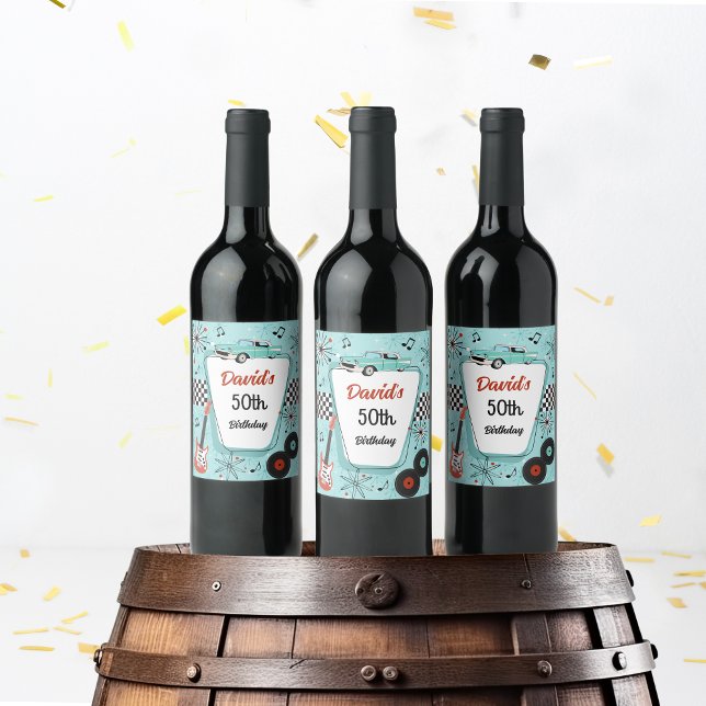 Retro-Party 1950er  Weinetikett (Retro 1950s personalized wine label)