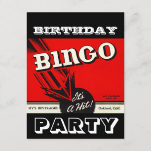 Retro-Party Rot Schwarz Weiß Bingo-Einladungen Einladung