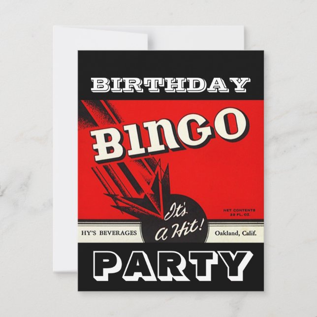 Retro Party Rotes Schwarz-weißes Bingo Einladungen (Vorderseite)