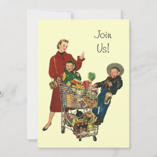 Retro Party Shopping Grocery Cart Invitation compl