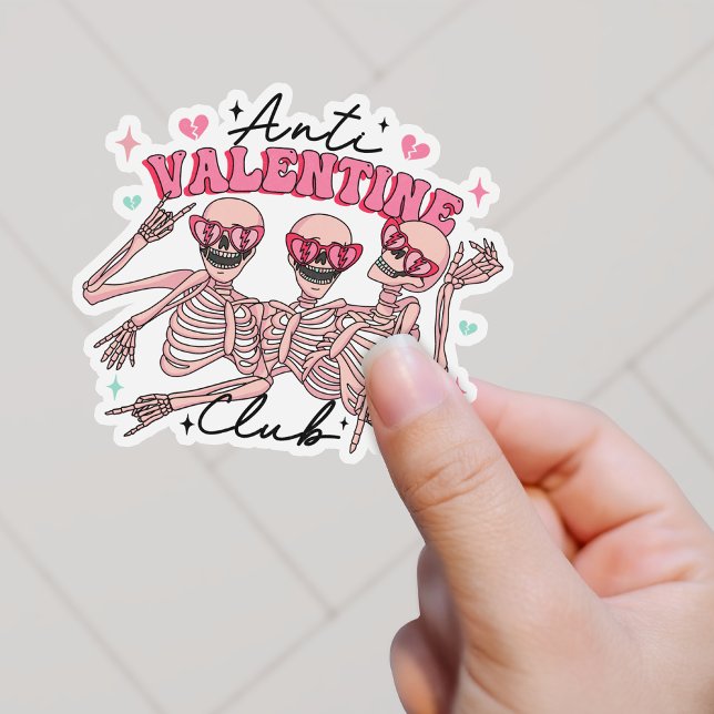 Retro Party Skeleton Anti-Valentine Club Vinyl Aufkleber (Von Creator hochgeladen)