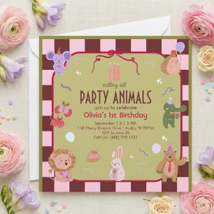 Retro-Party-Tiere Safari-Geburtstagseinladung Einladung