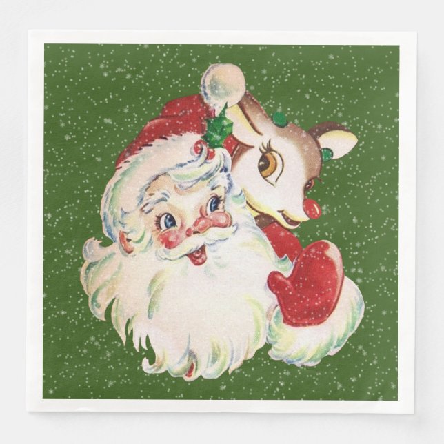 Retro-Party Weihnachten Weihnachten und Rentiere Serviette (Vorderseite)