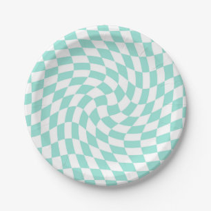 Retro Pastel Baby Blue Karos Warpkarton Pappteller