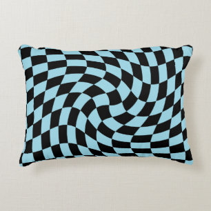Retro Pastel Blue Black Warped Karo überprüft Dekokissen