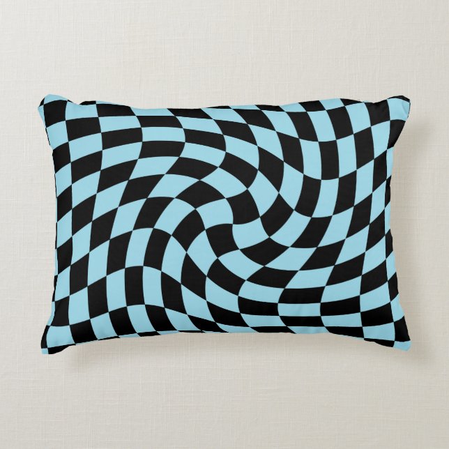 Retro Pastel Blue Black Warped Karo überprüft Dekokissen (Vorderseite)
